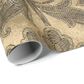 Cadeau Papier doré et noir damassé (Coin rond)