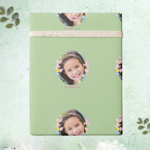 Cadeau Papier écorché de Pâques avec photo et nom - Vert