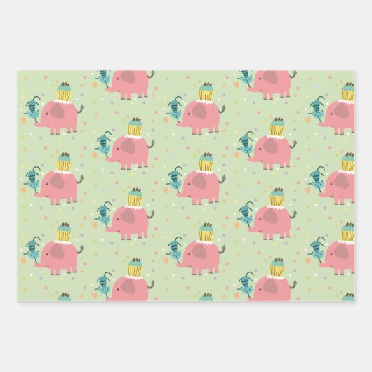 cadeau papier éléphant giraf singe (Devant 3)