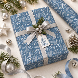 Cadeau Papier Emballage Hiver Rustique-Chic Bleu Ardoise