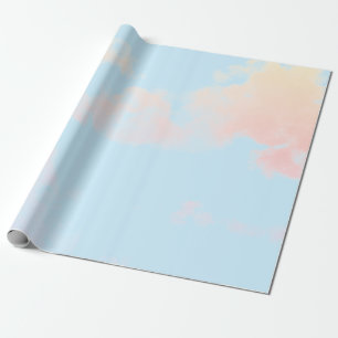 CADEAU PAPIER EN LAVAGE BLEU AVEC NUAGES ROSES