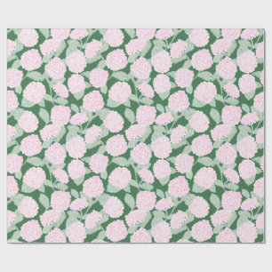 Cadeau Papier floral aux hortensias roses et verts