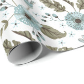 Cadeau Papier floral bleu et vert (Coin rond)