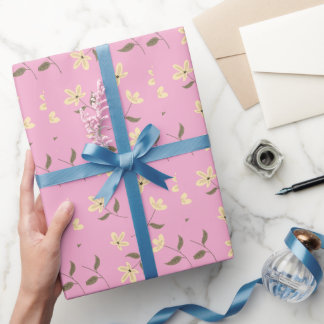 Cadeau Papier Floral Élégant Or Rose