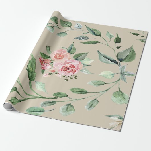 Cadeau Papier floral rose et vert (Déroulé)