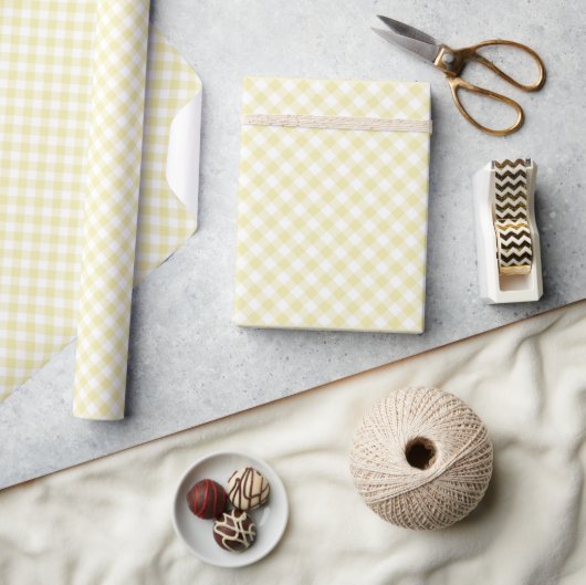 Cadeau Papier Gingham Beurre Rétro Jaune (Artisanat)