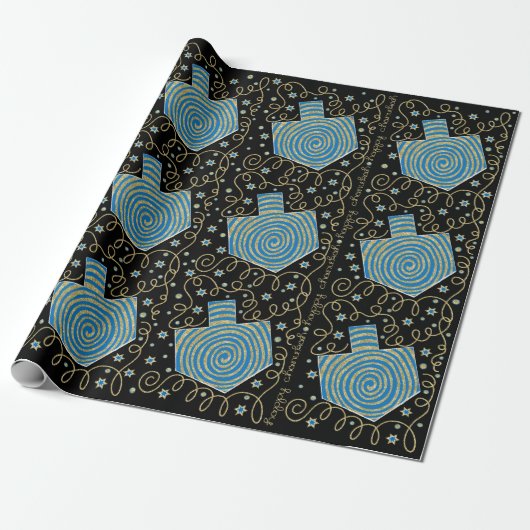 Cadeau Papier Hanoukka "Elegant Dreidels" (Déroulé)