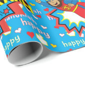 Cadeau Papier Hanoukka "Super Judah Flying" (Coin rond)