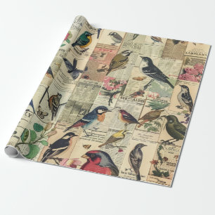 Cadeau Papier journal papillon oiseau botanique vintage