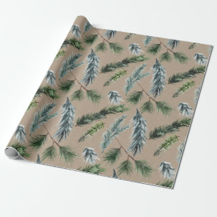 Cadeau Papier Kraft Rustique Épicéa Blanc, Vert & Bleu