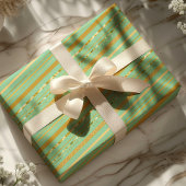Cadeau Papier Luxe Rayure Vert Menthe & Or