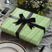 Cadeau Papier Luxe Rayure Vert Menthe & Or