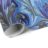 CADEAU PAPIER MARBÉ, MOTIF ABSTRAIT BLEU PEACOCK, EAUX (Coin rond)