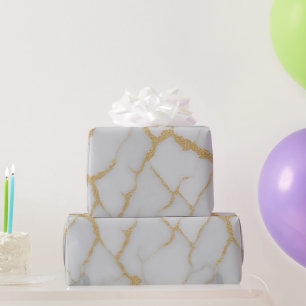 Cadeau Papier Marbré Blanc & Veines Dorées Papier d'Emb