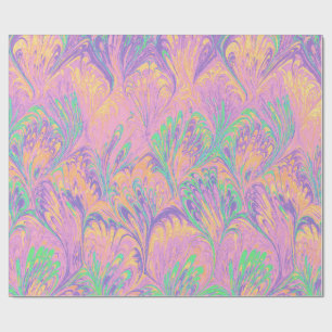 CADEAU PAPIER MARBRÉ, MOTIF DE PAON ABSTRAIT ROSE VERT