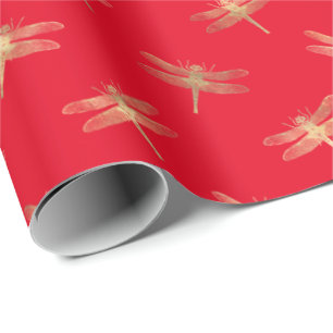 Cadeau Papier Motif à enveloppement de libellules d'or r