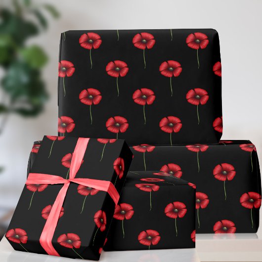 Cadeau Papier Motif à fleurs noir et rouge
