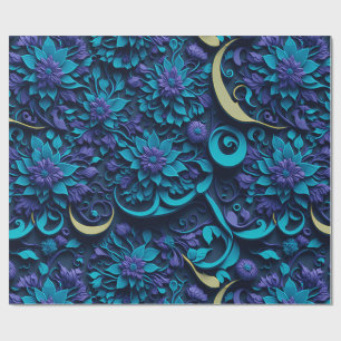 Cadeau Papier Motif à fleurs violet et bleu