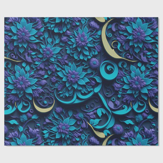 Cadeau Papier Motif à fleurs violet et bleu (Plat)