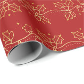Cadeau Papier Motif À Mistletoe Rouge Et Or (Coin rond)