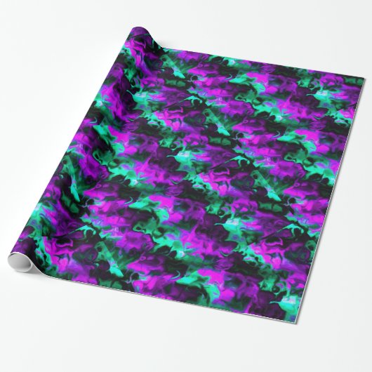 Cadeau Papier Motif Abstrait violet noir et vert (Déroulé)
