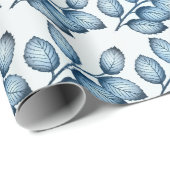 Cadeau Papier Motif brillant à feuilles bleues (Coin rond)