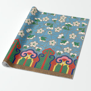 CADEAU PAPIER MOTIF CHINOIS BLEU ET ROUGE