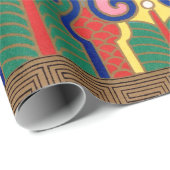 CADEAU PAPIER MOTIF CHINOIS BLEU ET ROUGE (Coin rond)