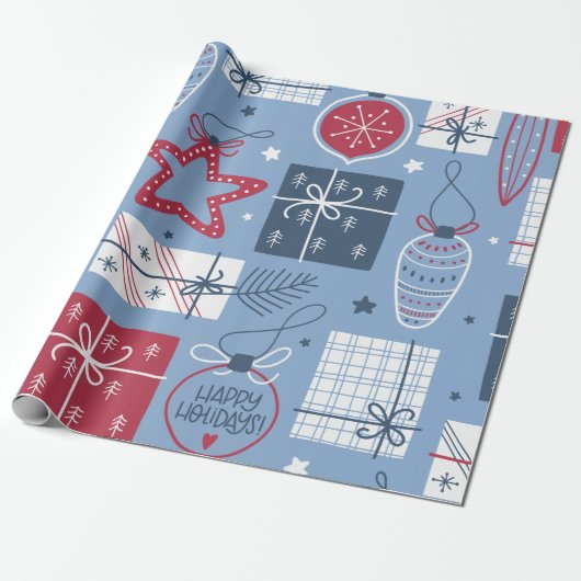 Cadeau Papier Motif de décoration de Noël gris (Déroulé)