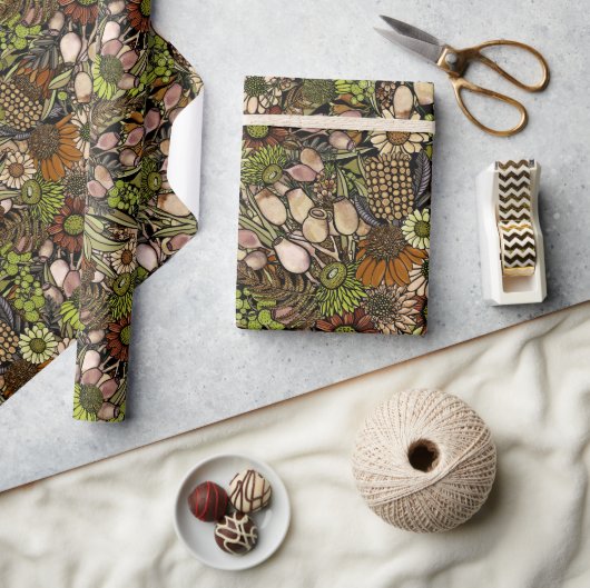 Cadeau Papier Motif de jardin Fleur sauvage vert (Artisanat)