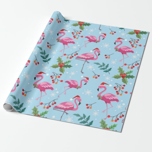 Cadeau Papier Motif de Noël Flamant rose (Déroulé)