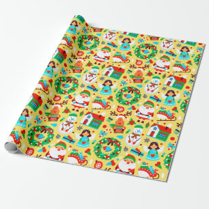 Cadeau Papier Motif de Noël Jaune mignon