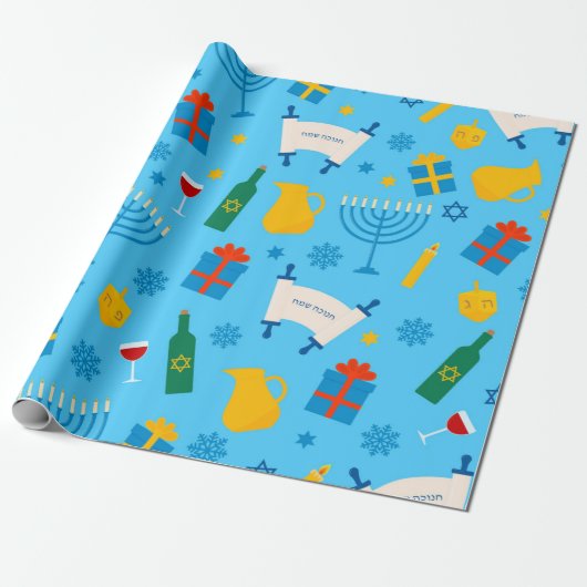 Cadeau Papier Motif Hanoukka (Déroulé)