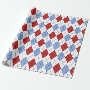 Cadeau Papier Motif Jacquard rouge et bleu
