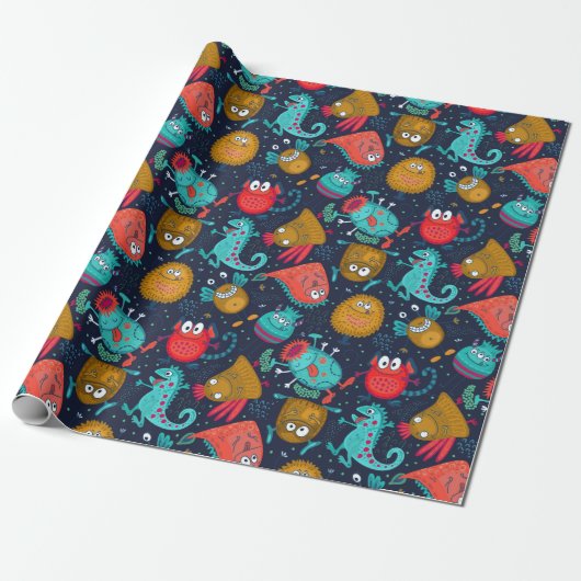 Cadeau Papier Motif Monster mignon (Déroulé)