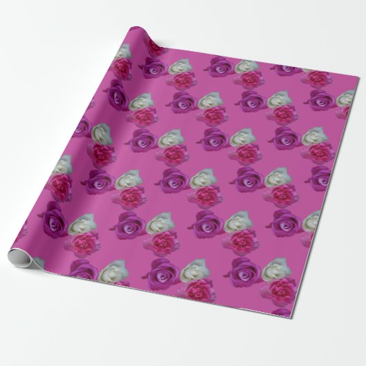 Cadeau Papier Motif Rose à trois couleurs (Déroulé)