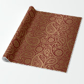 Cadeau Papier Motif rouge & or Paisley (Déroulé)