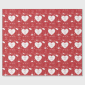 Cadeau Papier Motif Valentine - Blanc sur rouge (Plat)