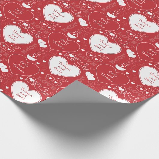 Cadeau Papier Motif Valentine - Blanc sur rouge (Coin)