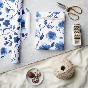 Cadeau Papier mouchoir à motifs floraux bleus de style co