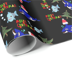 Cadeau Papier noir à enveloppement de requin de Noël