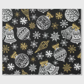 Cadeau Papier noir avec papier Motif de Noël blanc (Plat)