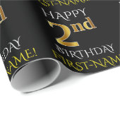 Cadeau Papier noir, "HAPPY 2nd BIRTHDAY" (Coin rond)