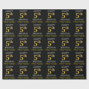 Cadeau Papier noir, "HAPPY 5th BIRTHDAY"