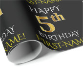 Cadeau Papier noir, "HAPPY 5th BIRTHDAY" (Coin rond)