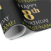 Cadeau Papier noir, "HAPPY 8th BIRTHDAY" (Coin rond)