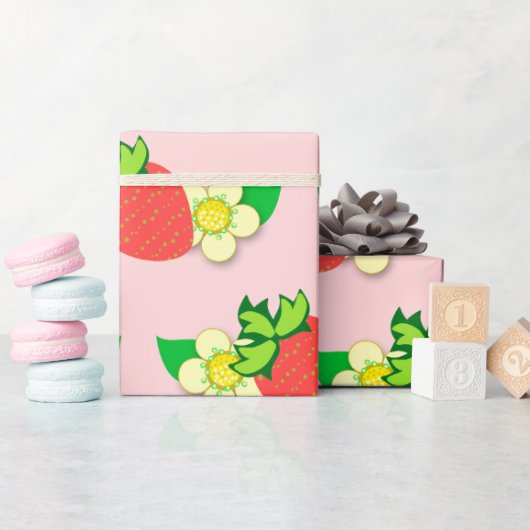 Cadeau Papier papier d'emballage rose fraise et fleur (Baby Shower)