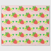 Cadeau Papier papier d'emballage rose fraise et fleur (Plat)