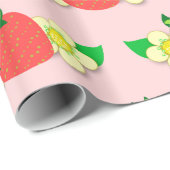 Cadeau Papier papier d'emballage rose fraise et fleur (Coin rond)