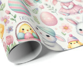 Cadeau Papier Pastel Pâques - lapins mignons, Oeufs (Coin rond)